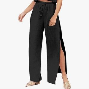 FancyInn Womens Large straight leg slit leg beach pants drawstring elastic waist